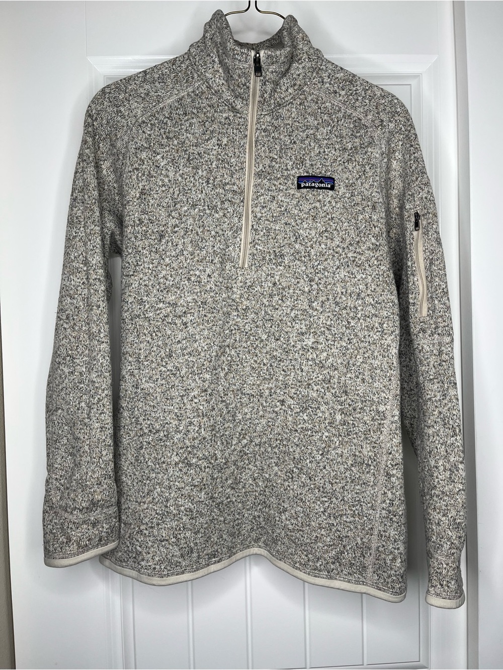 Patagonia Girls Better Sweater 1/4-Zip Pelican Tan Oatmeal Cream Pullover Large